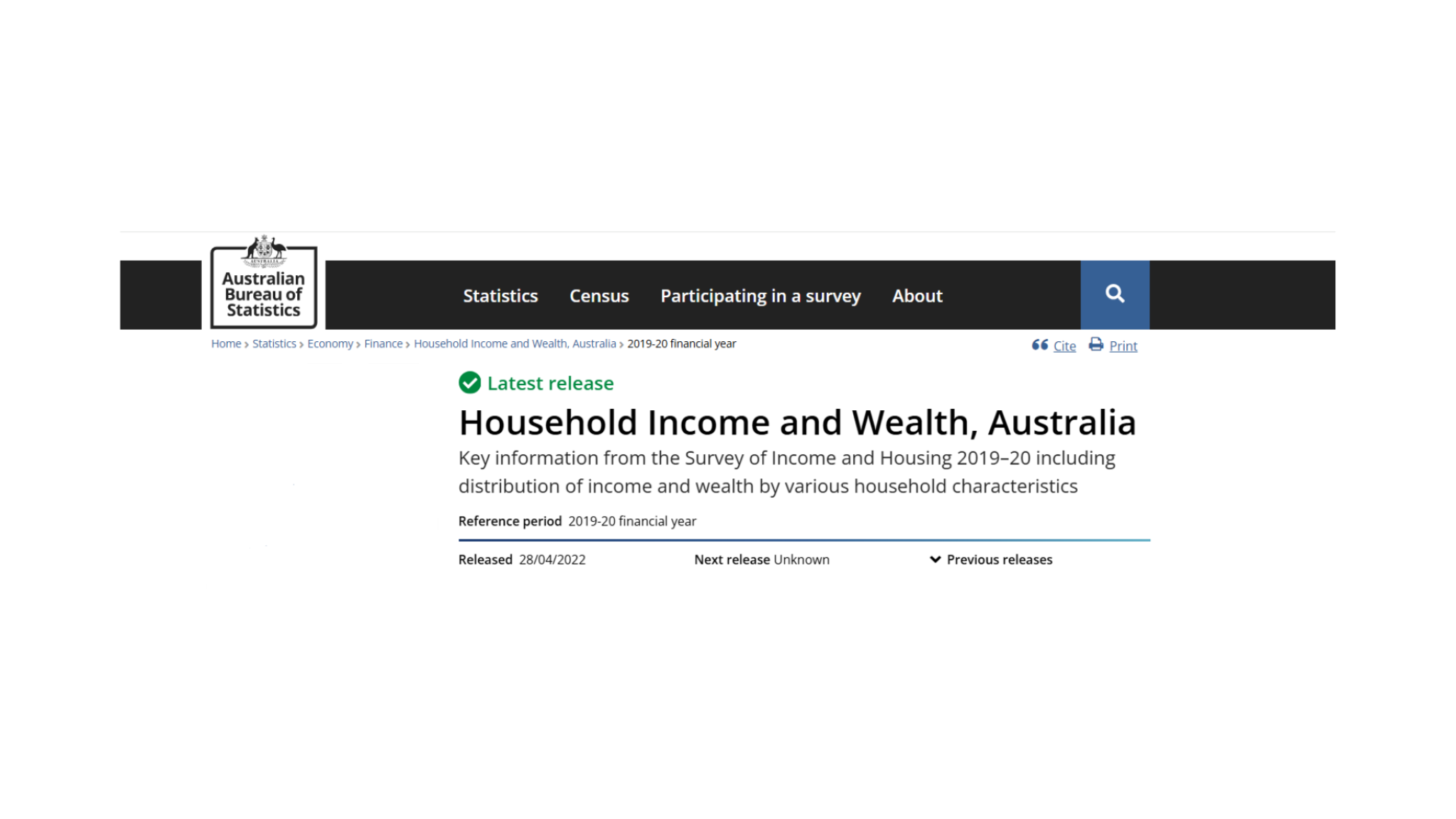 ABS Household Income and Wealth in Australia